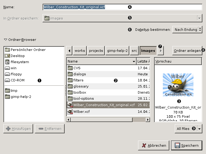 Speichern-Dialog mit Ordner-Browser